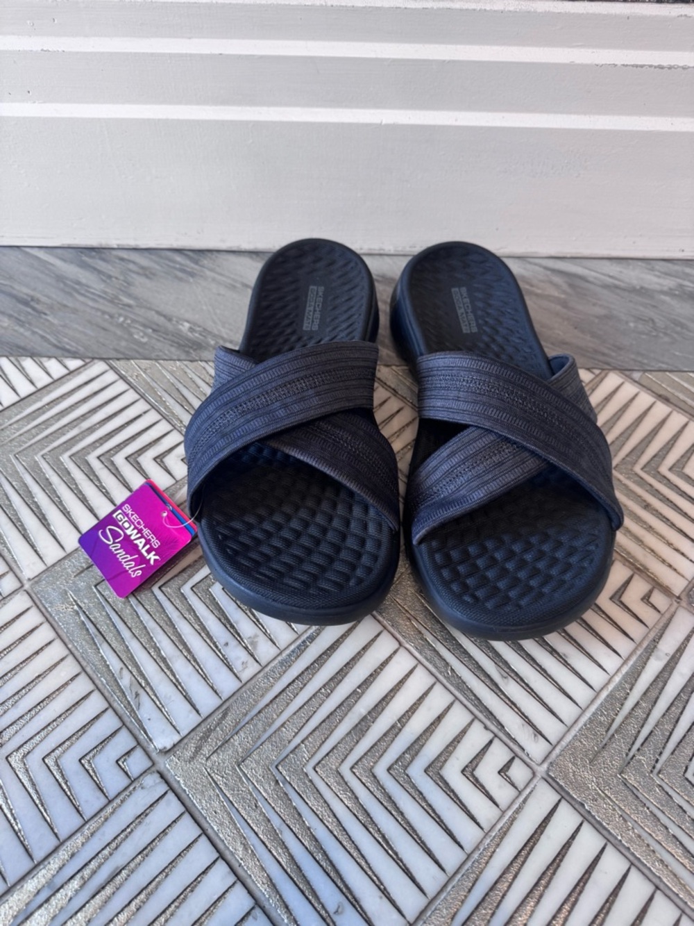 Skechers Navy Crisscross Slide Sandals